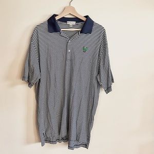 Peter Millar Men Polo Cotton Short Sleeve Navy White Stripes Golf Size XL